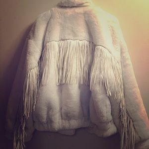AZALEA WANG DIAMOND EYES FAUX FUR FRING BACK JKT